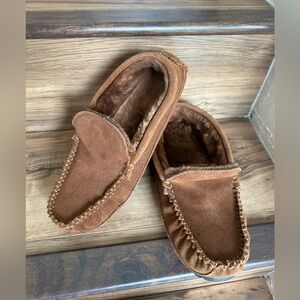 NWOT 1901  Men's Brown Leather upper  Fur lining Venetian Slippers Size 9M